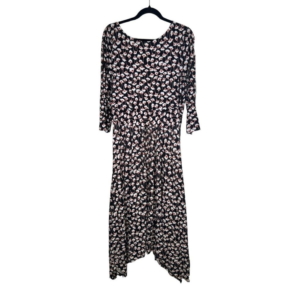 Boden Womens Size 12 Maisie Midi Dress Handkerchief Hem Ruched Waist Soft Jersey